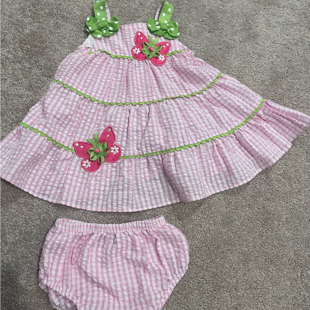 Pink and Green Gingham Baby Dress with Bloomers